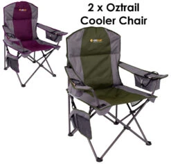 2 X Oztrail Cooler (Purple & Green) Folding Camping Picnic Arm Chair